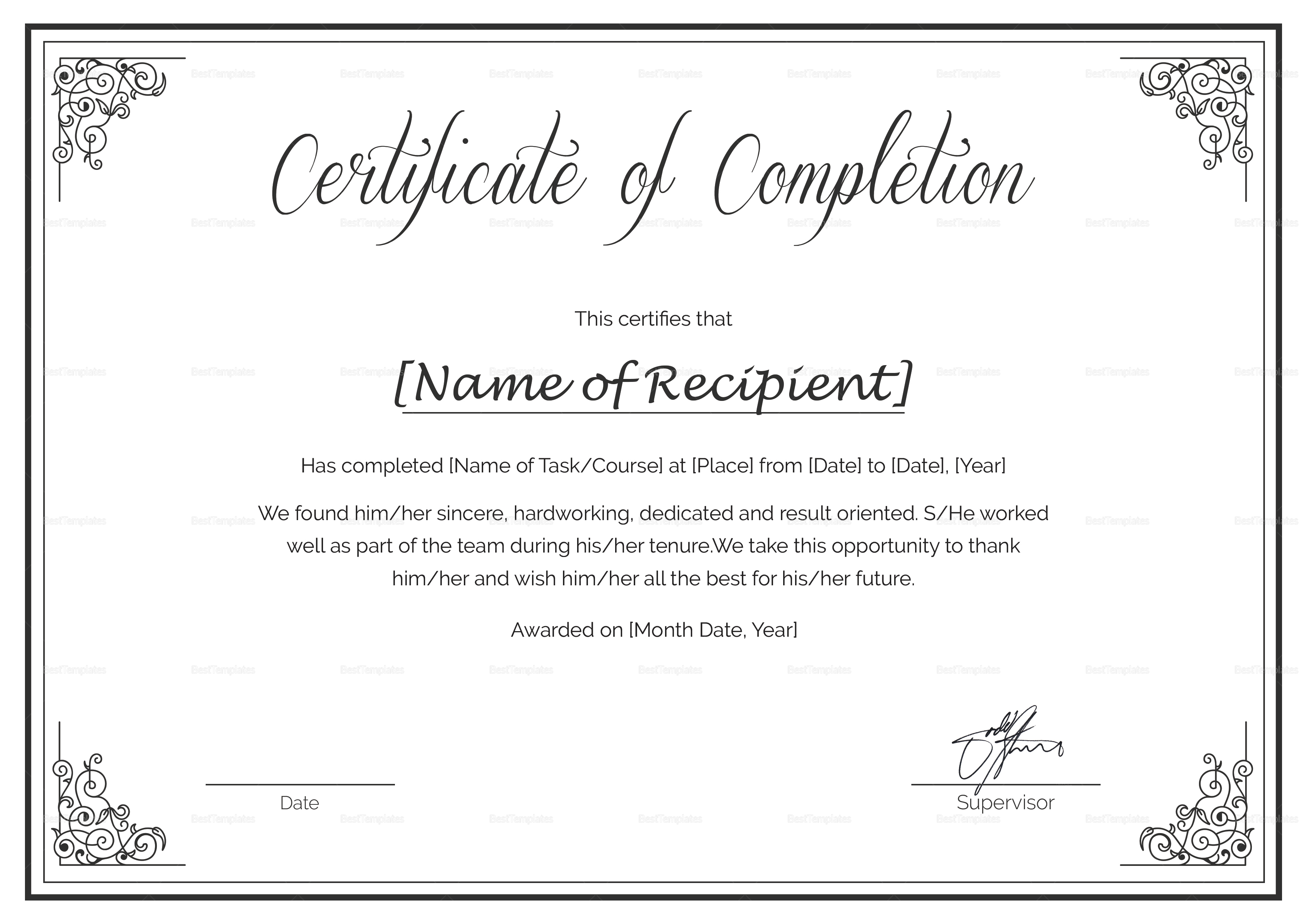 Course Completion Certificate Template With Class Completion Certificate Template