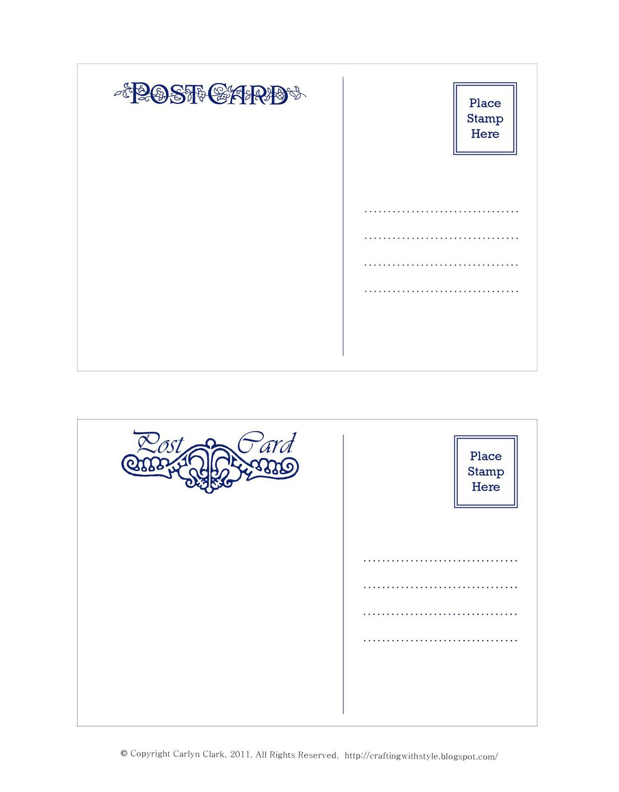 Crafting With Style: Free Postcard Templates | Postcards For Post Cards Template