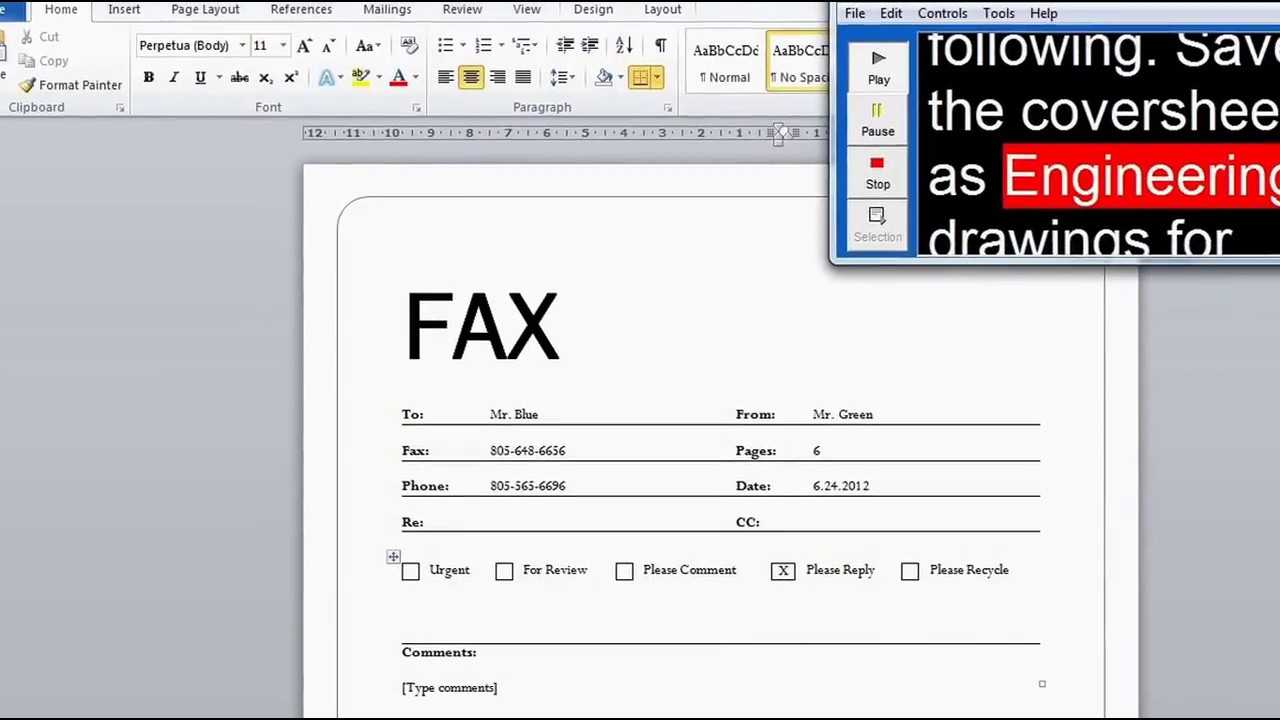 Create A Fax Cover Sheet (Microsoft Word Walk Through) With Fax Cover Sheet Template Word 2010