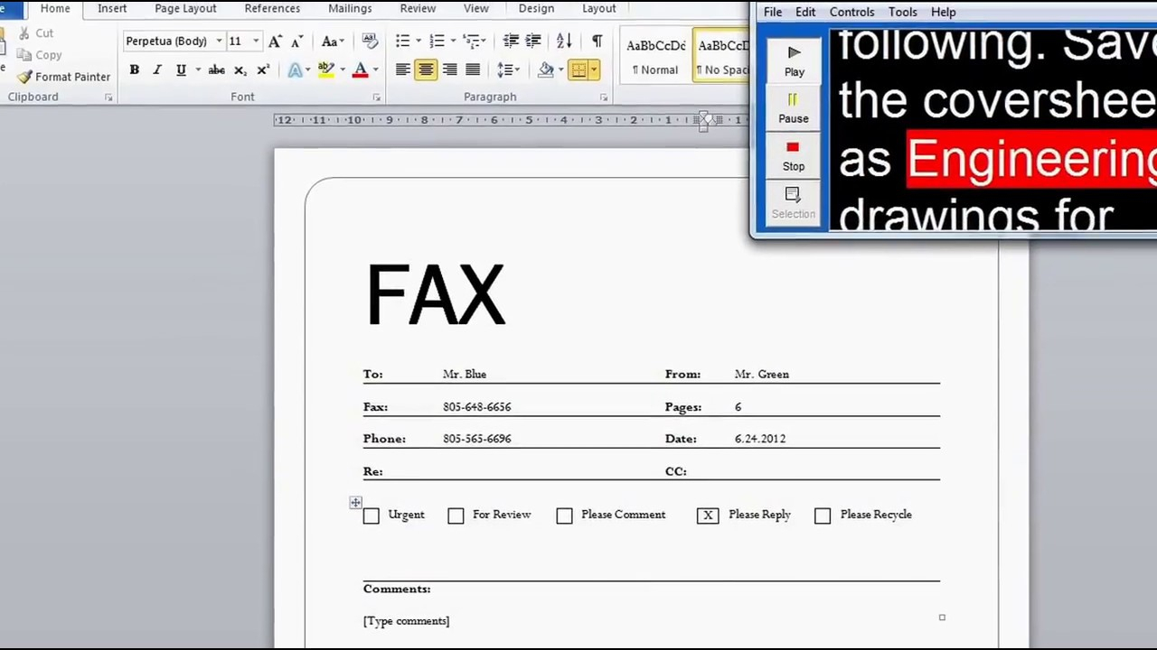 Create A Fax Cover Sheet (Microsoft Word Walk Through) Within Fax Template Word 2010