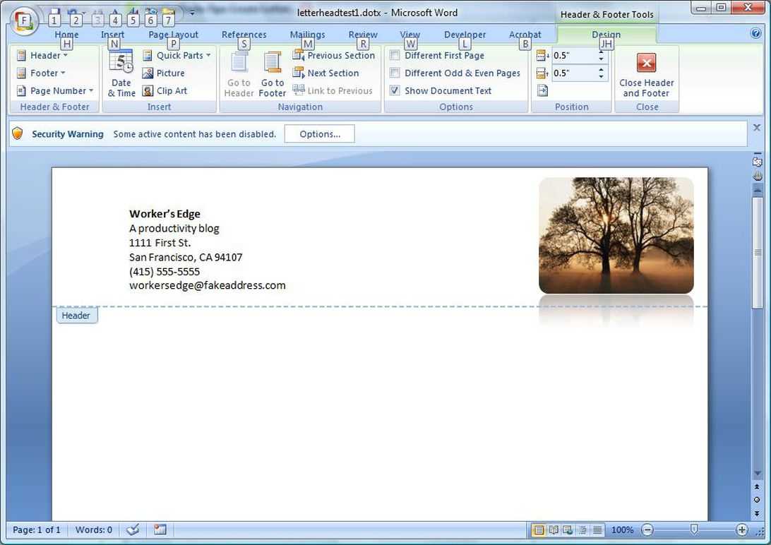 Create A Letterhead Template In Microsoft Word – Cnet Inside Header Templates For Word