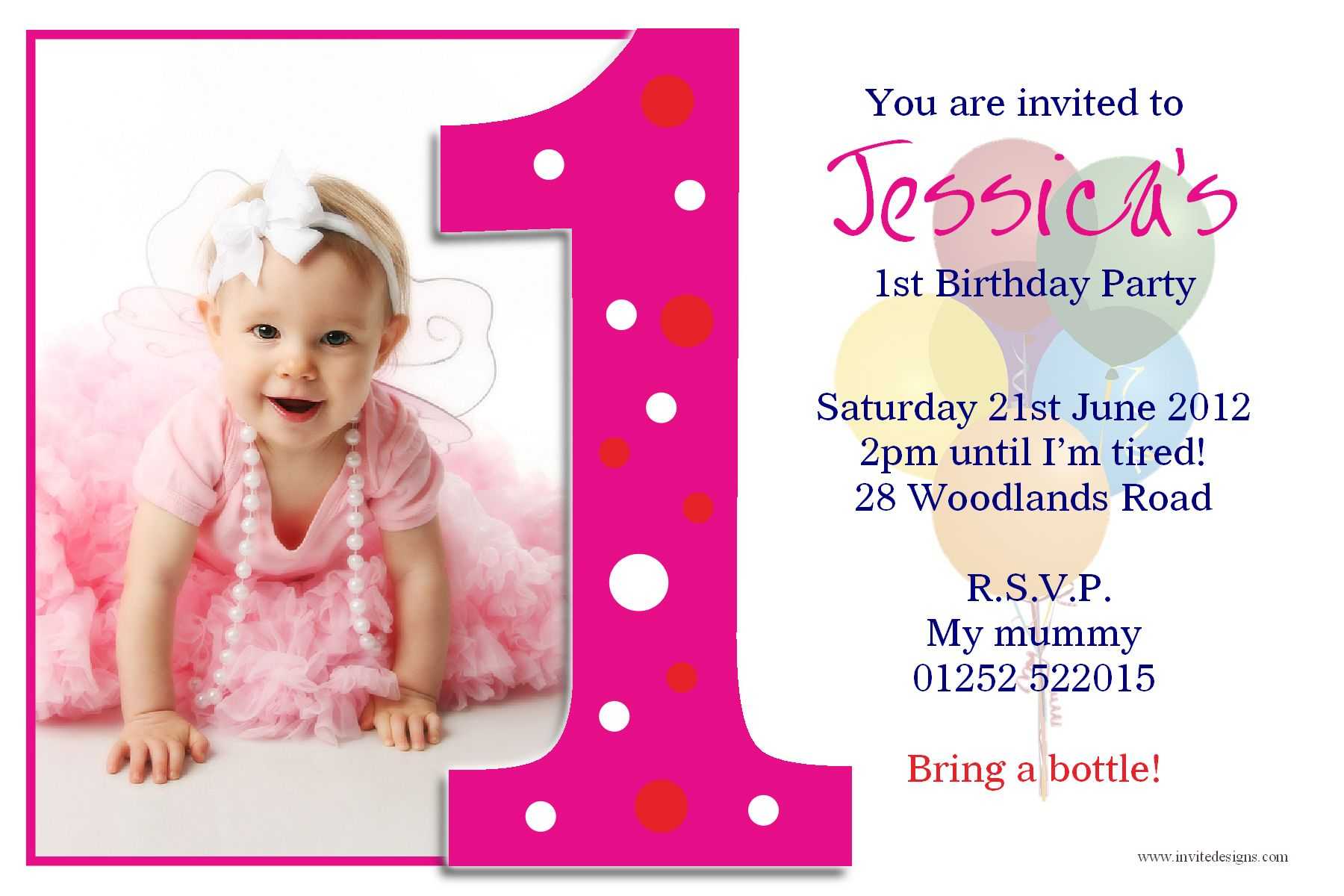 Create Easy First Birthday Invitations Free Templates Throughout First Birthday Invitation Card Template