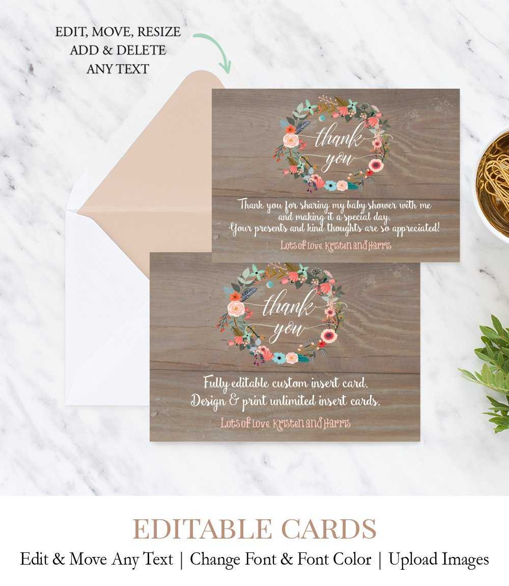 Create Unlimited Baby Shower Thank You Card, Floral Wreath Thank You Card  Template F1 With Regard To Thank You Card Template For Baby Shower