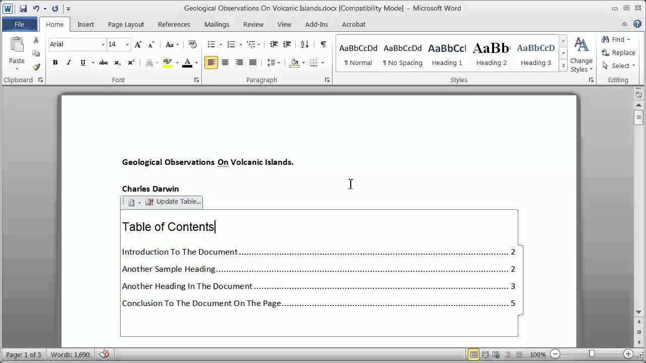 Creating A Table Of Contents In A Word Document – Part 1 With Contents Page Word Template