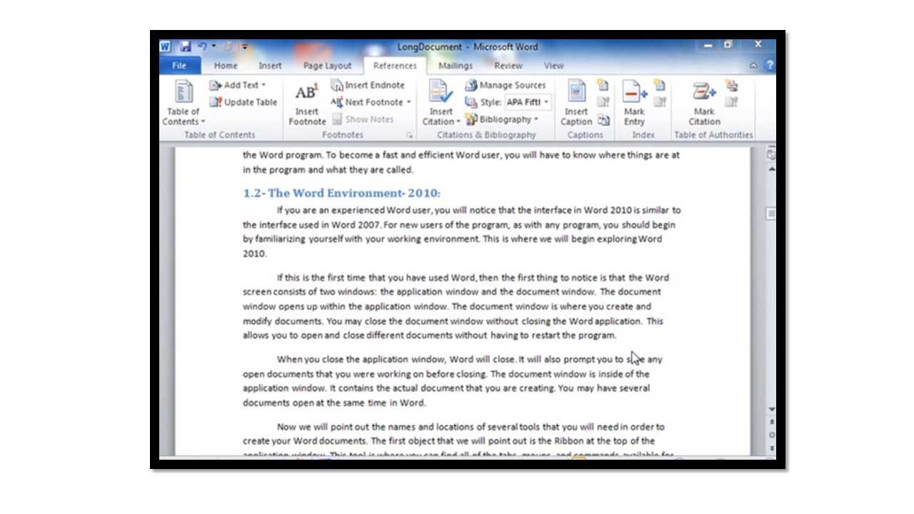 Creating A Table Of Contents In Microsoft Word 2010 With Apa Template For Word 2010