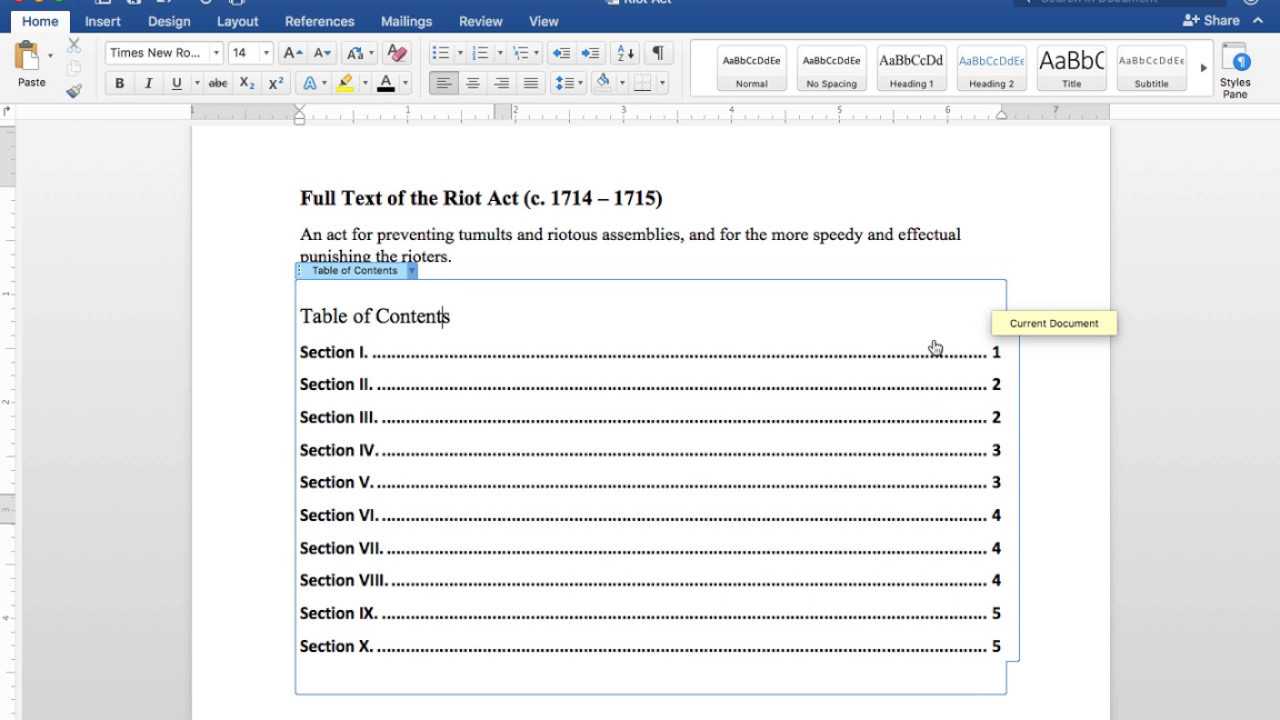 Creating A Table Of Contents In Word 2016 For Mac (See Note Below For  Headings Video Link) For Contents Page Word Template