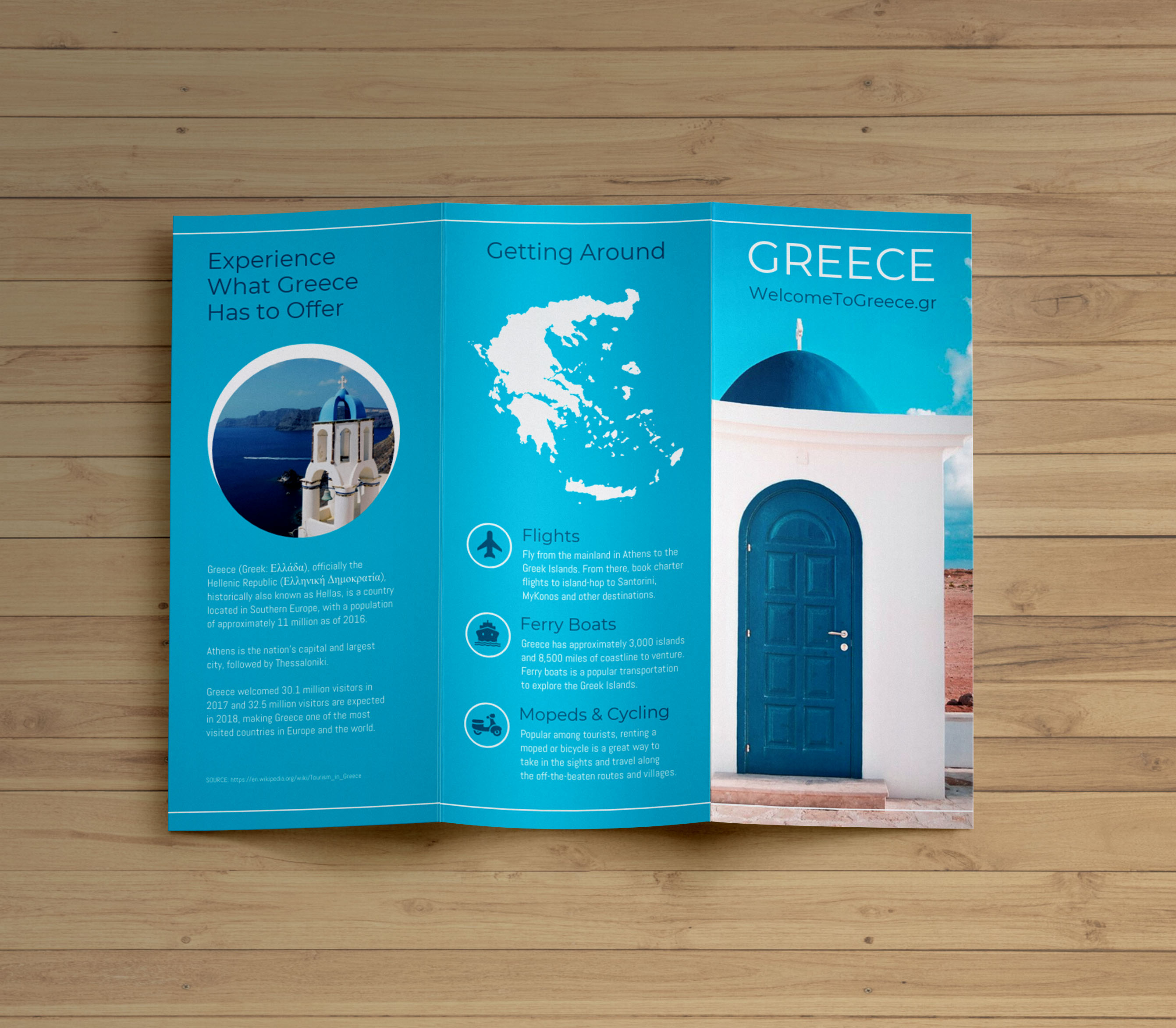 Creative Blue Greece Travel Trifold Brochure Idea With Regard To Island Brochure Template