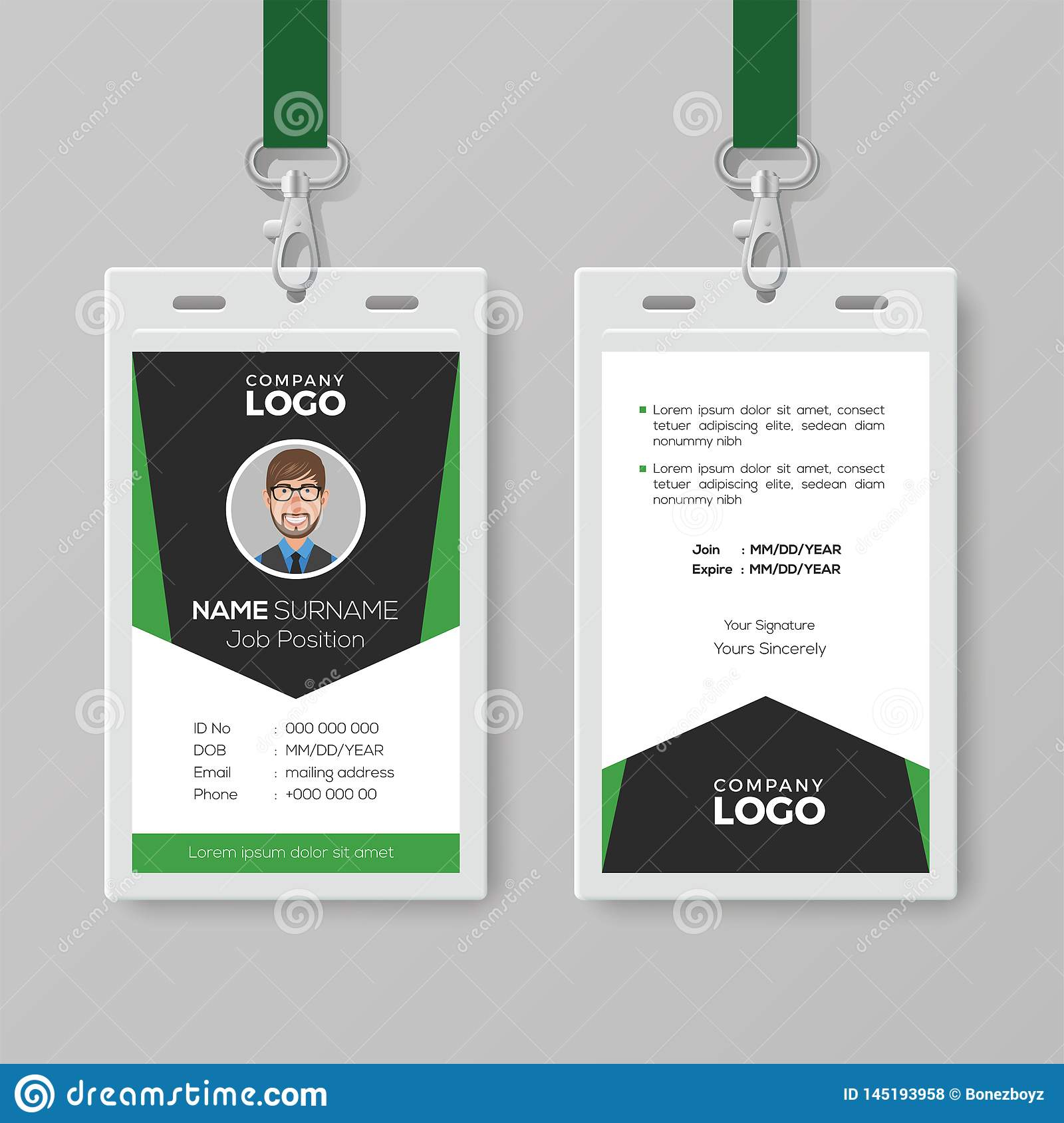 Creative Corporate Id Card Template With Green Details Stock Within Work Id Card Template