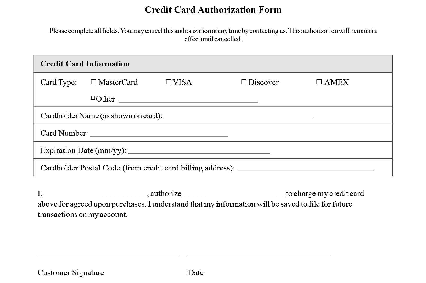 Credit Card Authorization Template Format Sample – Youcalendars Throughout Credit Card Payment Slip Template