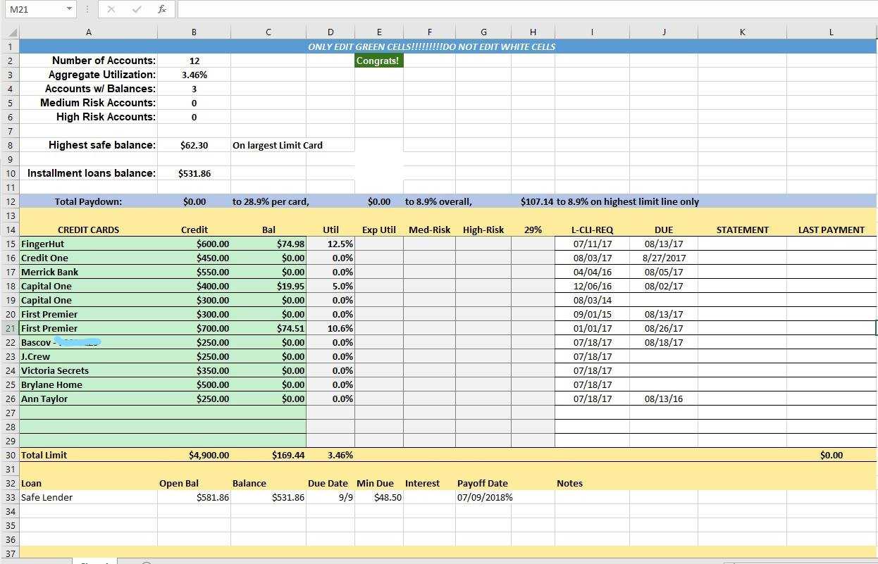 Credit Card Utilization Tracking Spreadsheet - Credit Warriors Pertaining To Credit Card Payment Spreadsheet Template