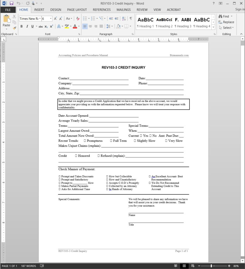 Credit Inquiry Request Template | Rev103 3 With Regard To Enquiry Form Template Word
