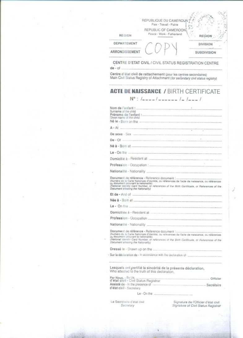 Crvs – Birth, Marriage And Death Registration In Cameroon Inside Corporate Secretary Certificate Template