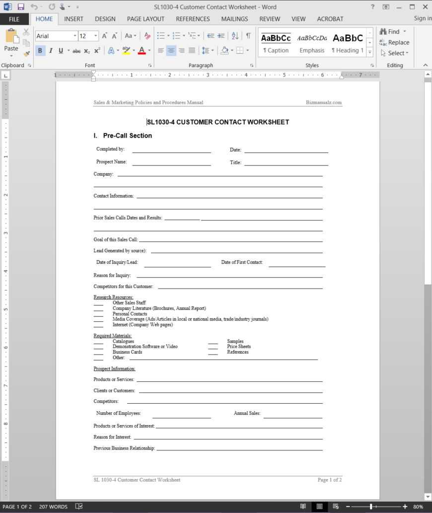 Customer Contact Worksheet Template | Sl1030 4 Intended For Customer Contact Report Template