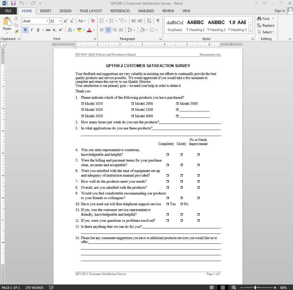 Customer Satisfaction Survey Iso Template | Qp1190 2 Regarding Customer Satisfaction Report Template