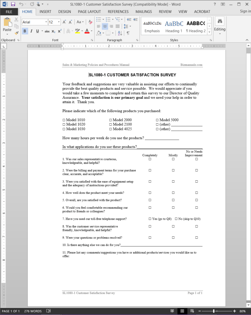 Customer Satisfaction Survey Template | Sl1080 1 Throughout Customer Satisfaction Report Template