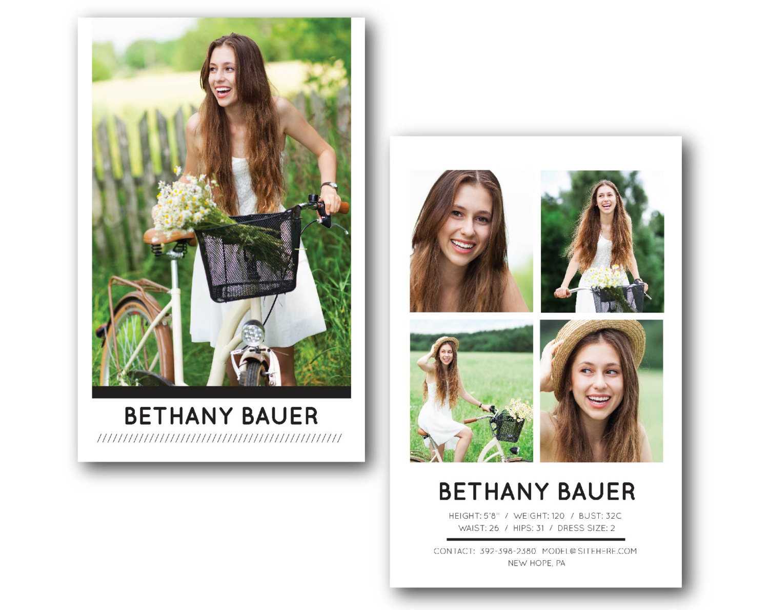 Customizable Digital Model Comp Card - Modern Model - Model Zed Card - Psd  Photoshop Template For Photographers Zc1008 With Free Zed Card Template