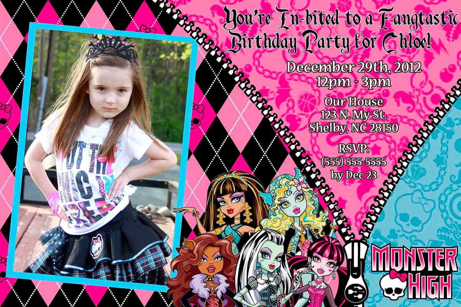 Custom+Monster+High+Invitation+Or+Thank+You+Card+By+ Regarding Monster High Birthday Card Template