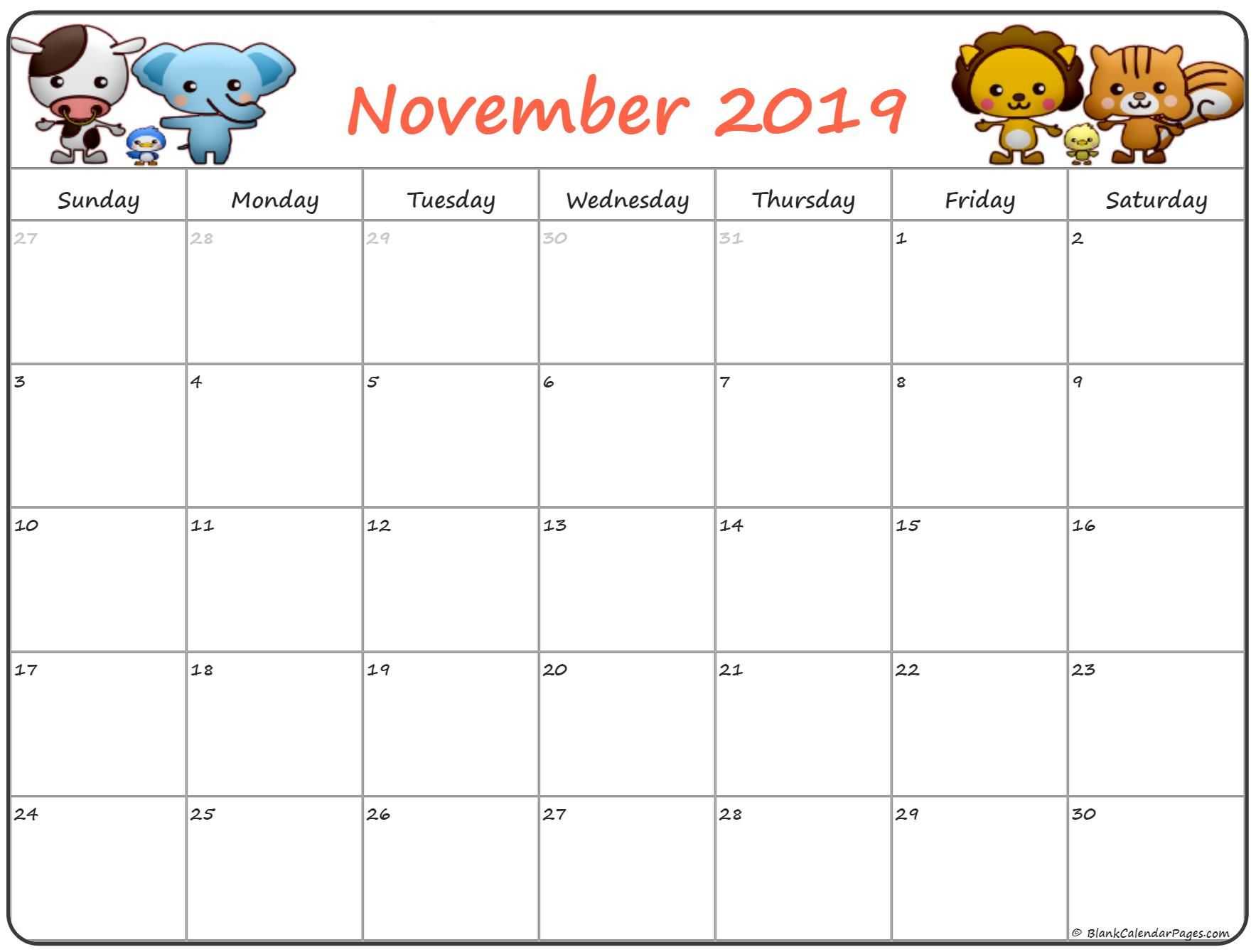 Cute November 2019 Calendar For Kids | November Calendars Regarding Blank Calendar Template For Kids