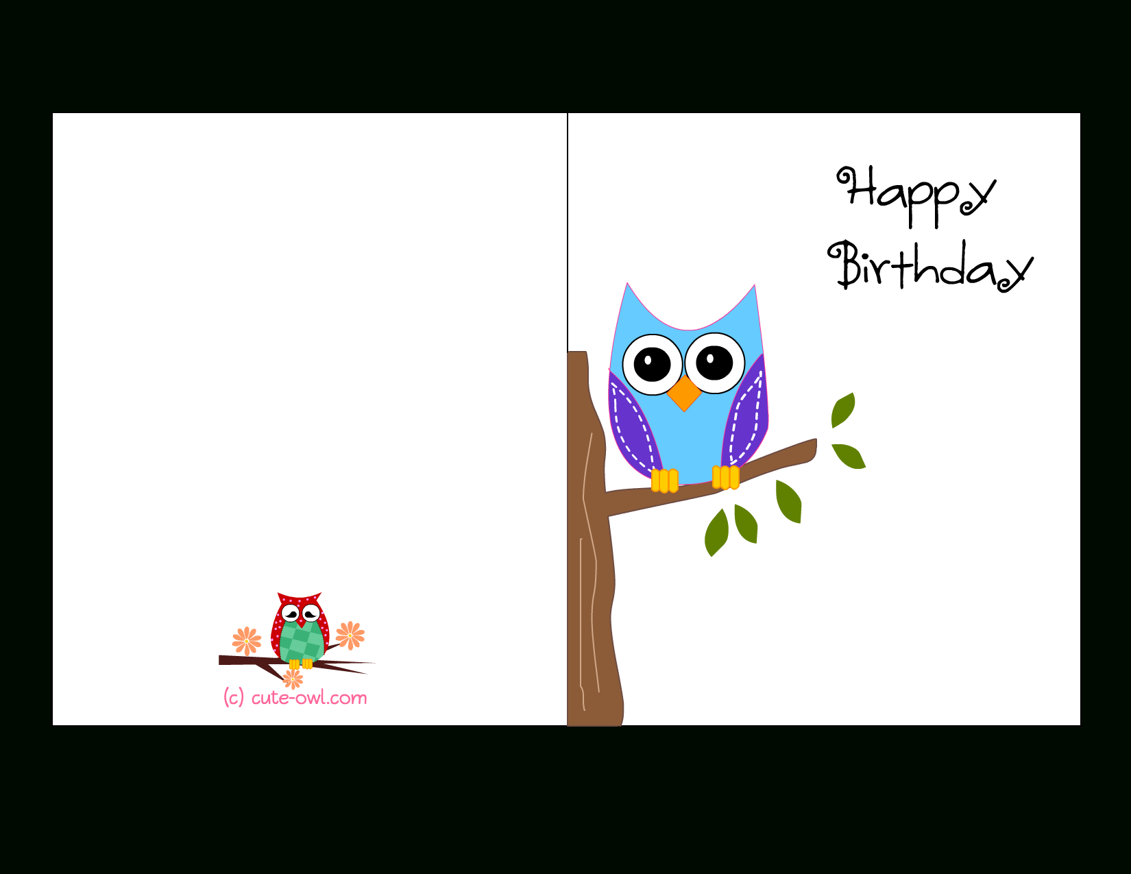 Cute Owl Sitting On A Branch Happy Birthday Card | Favorite Within Template For Cards To Print Free