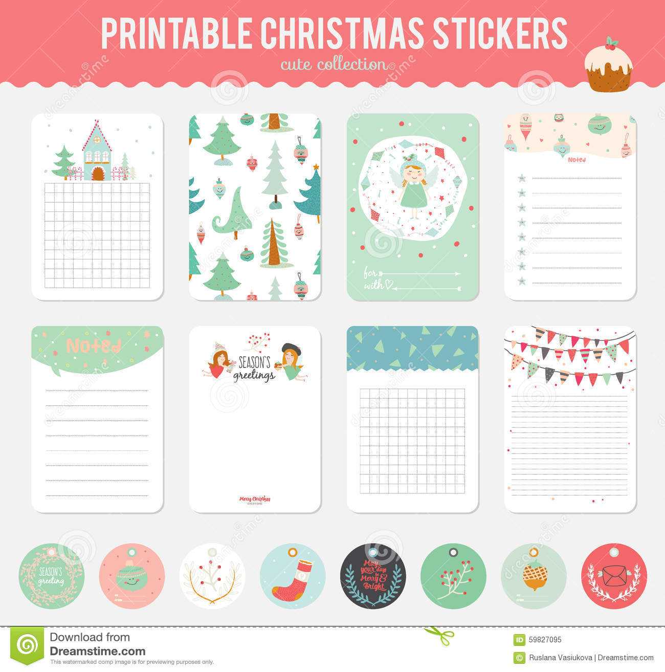 Cute Vector Christmas Cards And Stickers Stock Vector Regarding Christmas Note Card Templates