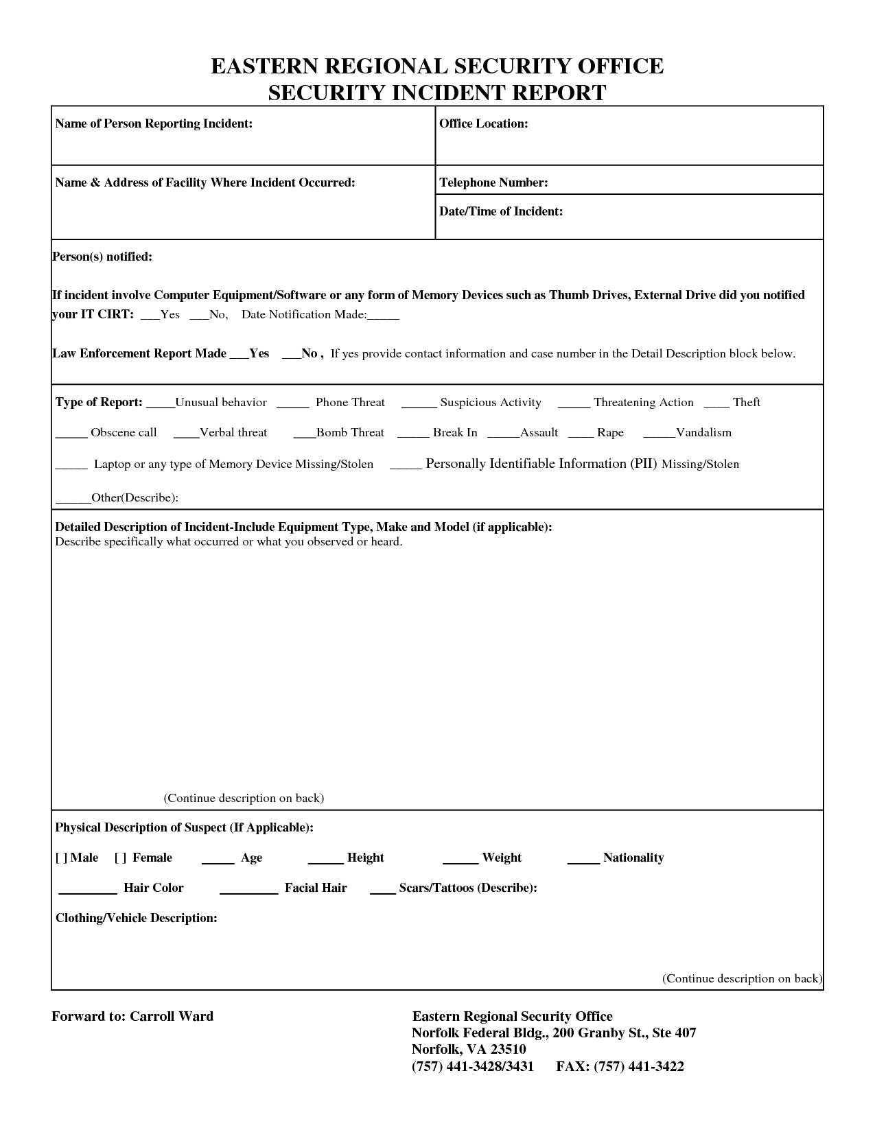 Cyber Security Incident Report Form And Security Incident Regarding Computer Incident Report Template