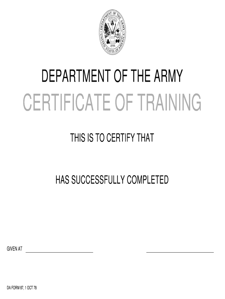 Da Form 87 – Fill Online, Printable, Fillable, Blank | Pdffiller Intended For Army Certificate Of Completion Template