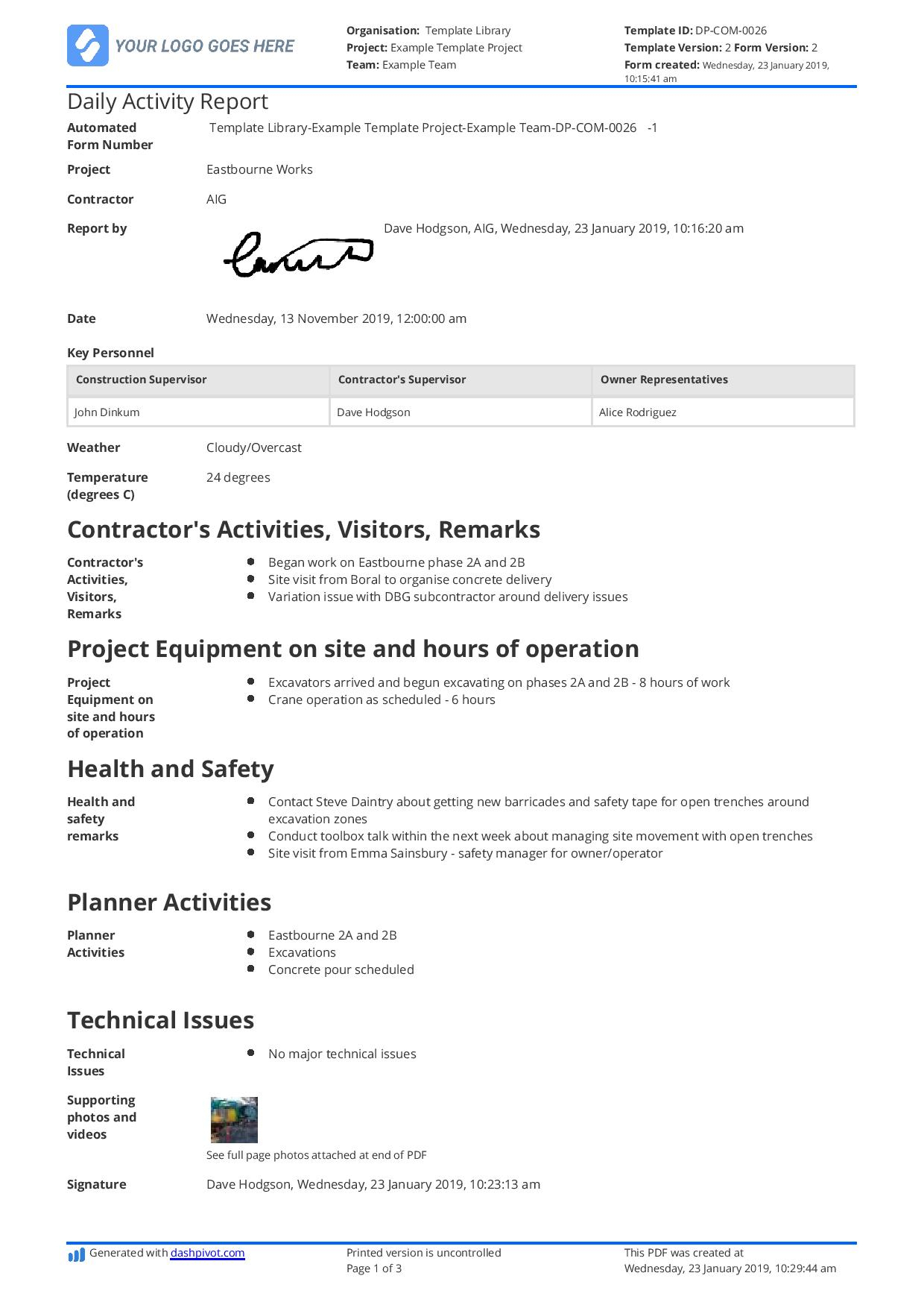 Daily Activity Report Template [Free And Better Than Excel Intended For Free Construction Daily Report Template