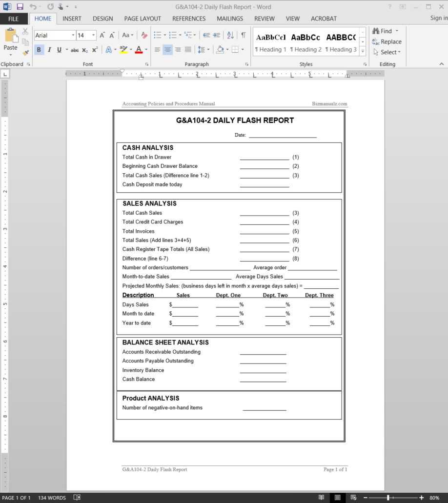 Daily Flash Report Template | G&a104 2 In Liquidity Report Template