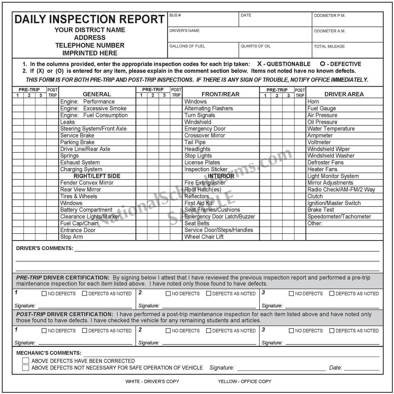 Daily Inspection Report With Pre And Post Trip | Mt Training Within Daily Inspection Report Template