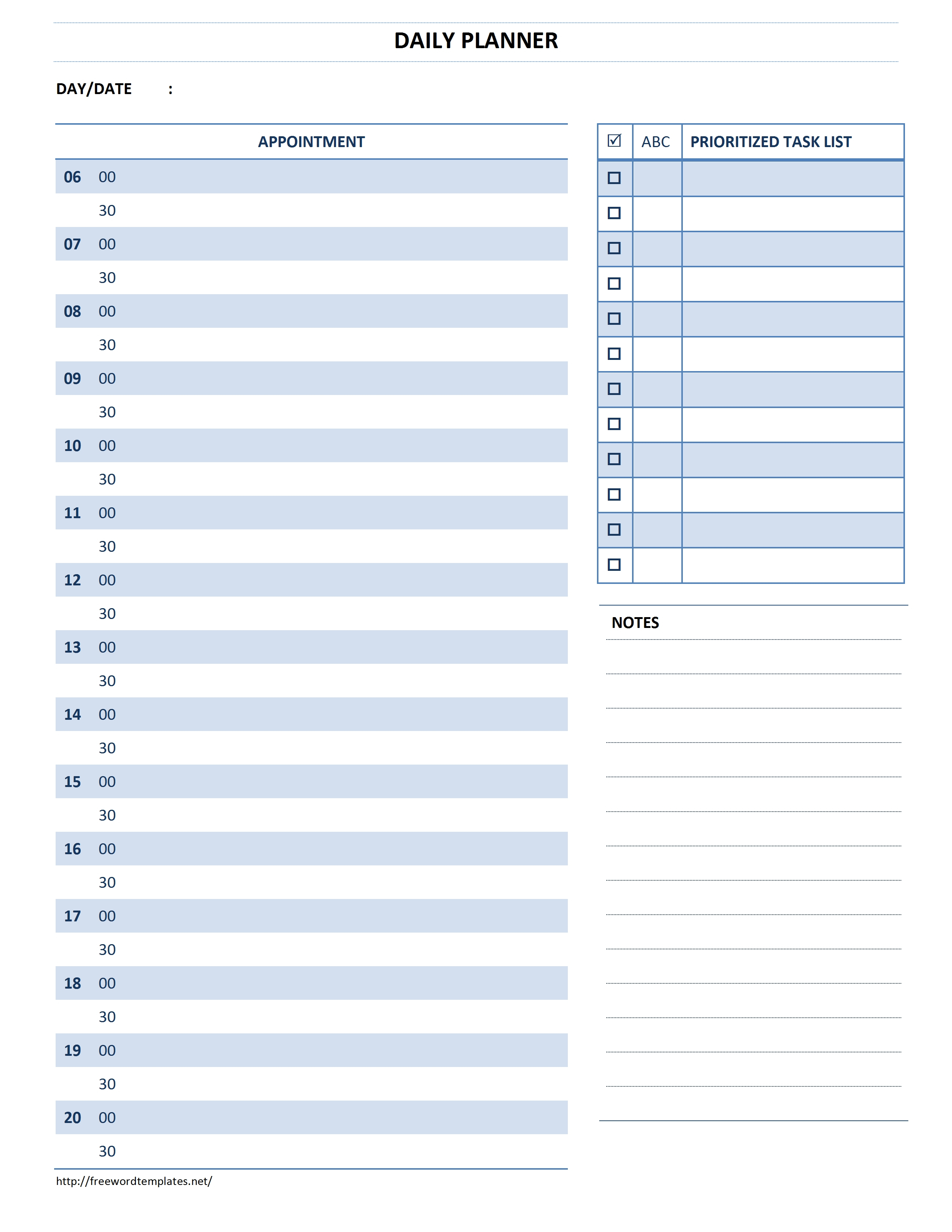 Daily Planner Template For Appointment Sheet Template Word