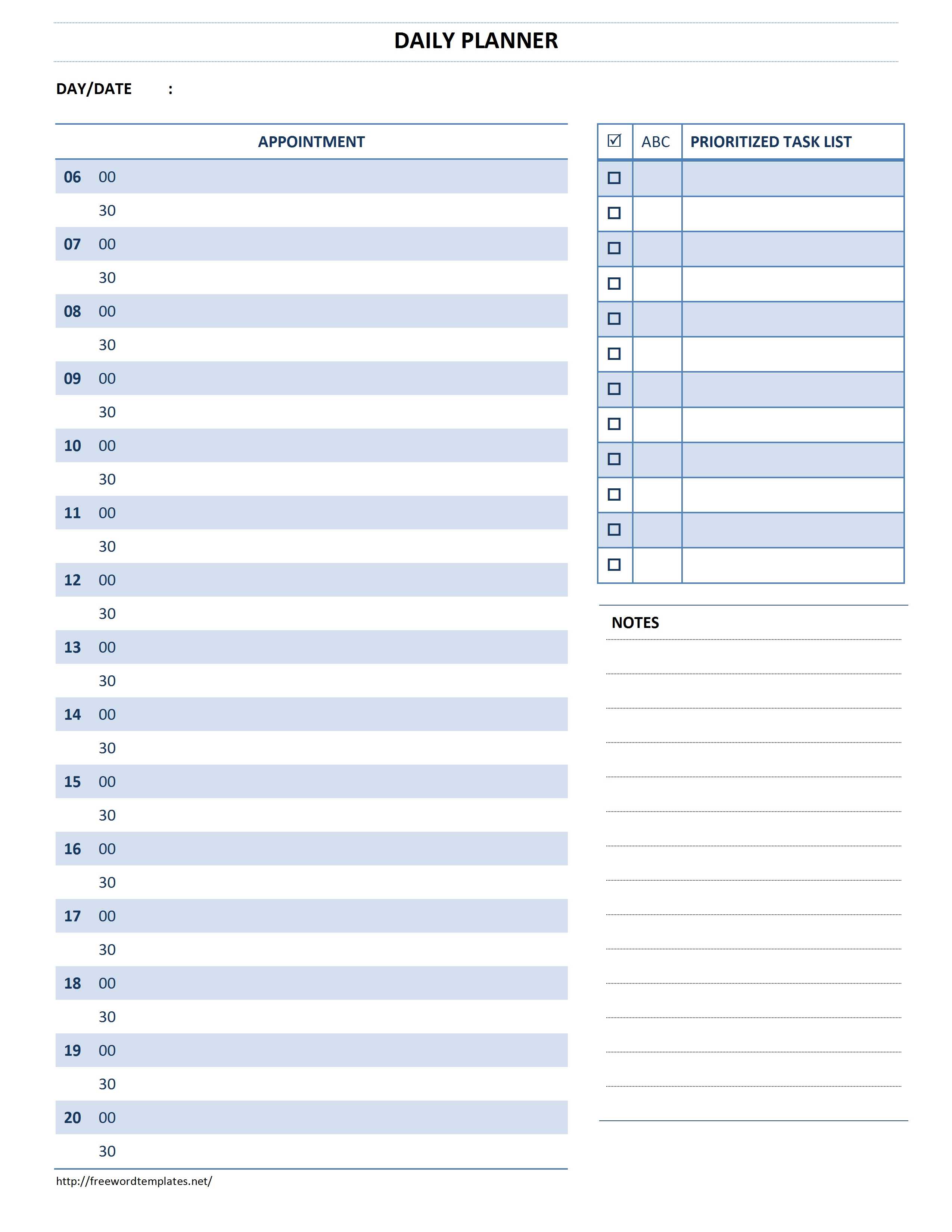 Daily Planner Template For Appointment Sheet Template Word