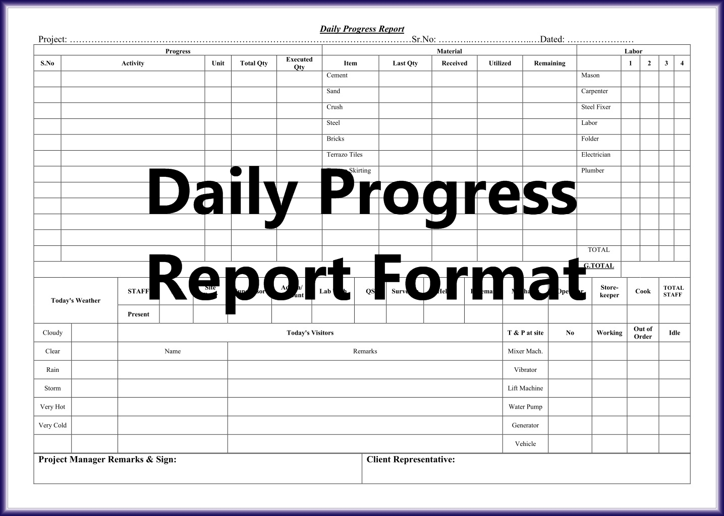 Daily Report Format Template Regarding Construction Daily Progress Report Template