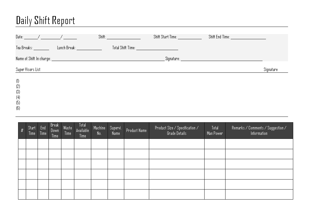 Daily Shift Report – With Daily Site Report Template