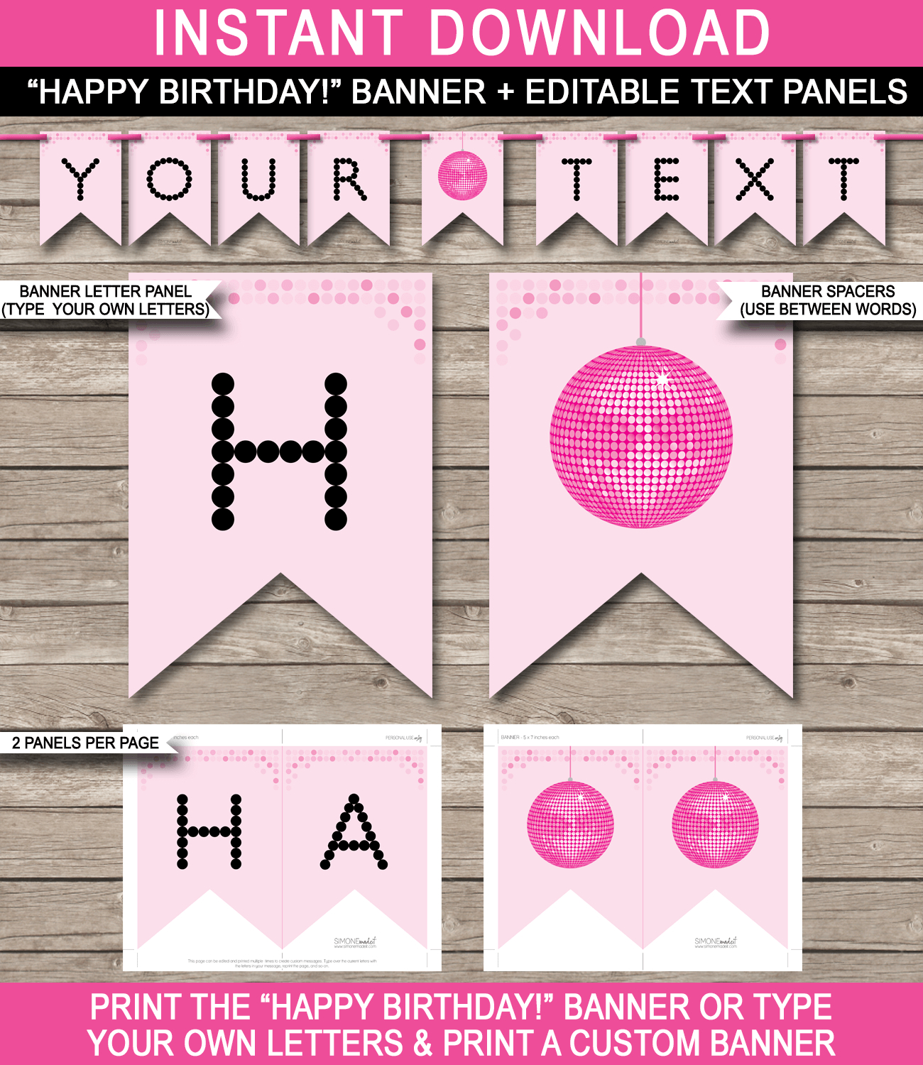 Dance Party Banner Template – Pink Intended For Diy Birthday Banner Template