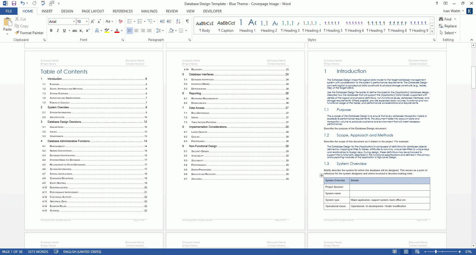 Database Design Document (Ms Word Template + Ms Excel Data Regarding Information Mapping Word Template