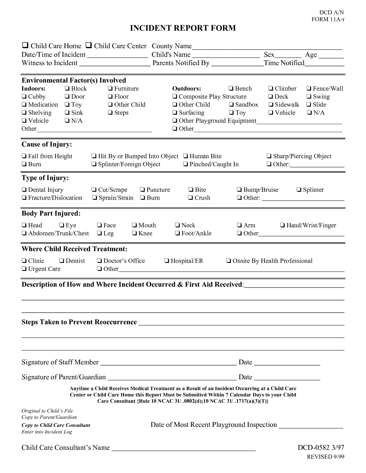 Daycare Accident Report Form | Incident Report Form Child Within Medication Incident Report Form Template