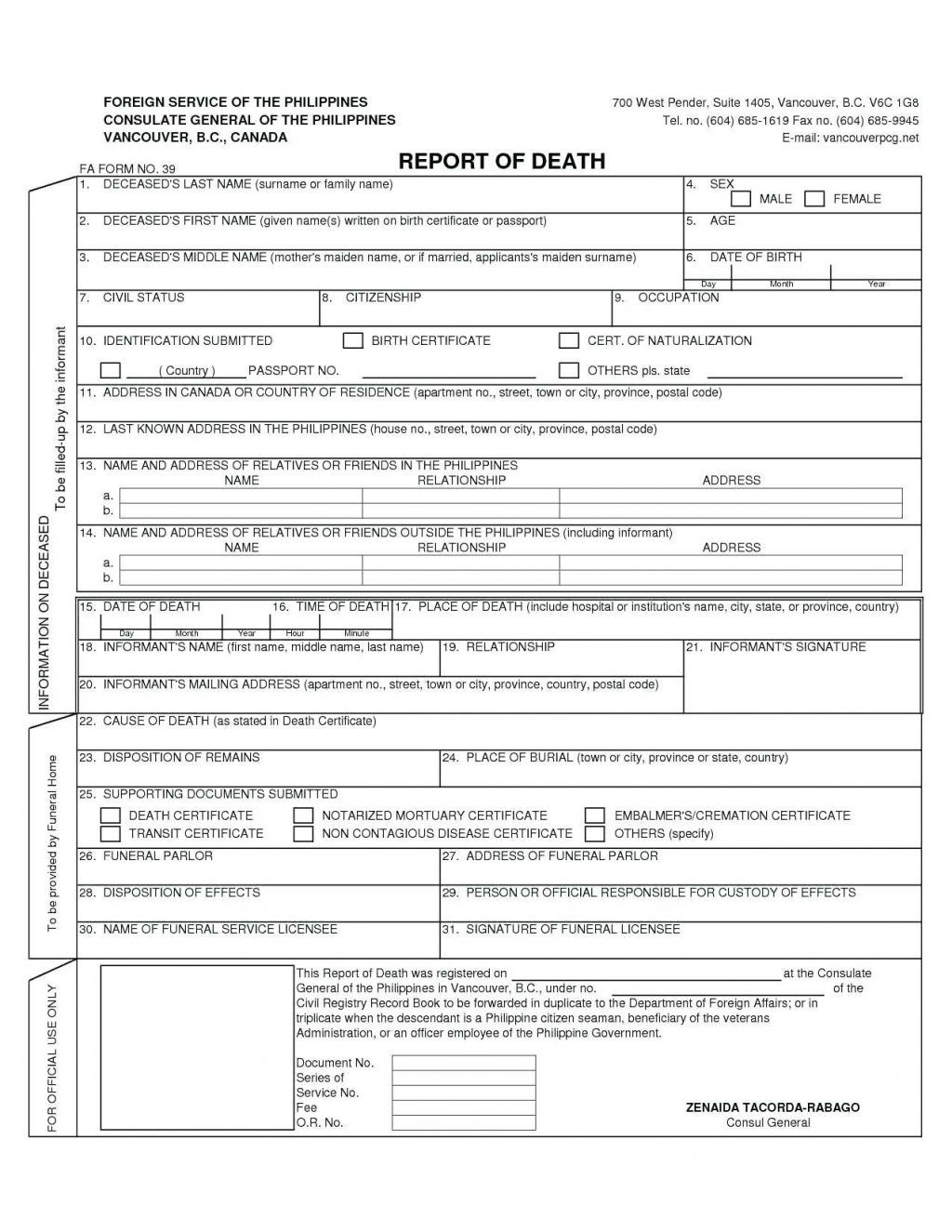 Death Certificate Translation Template Spanish To English Throughout Death Certificate Translation Template