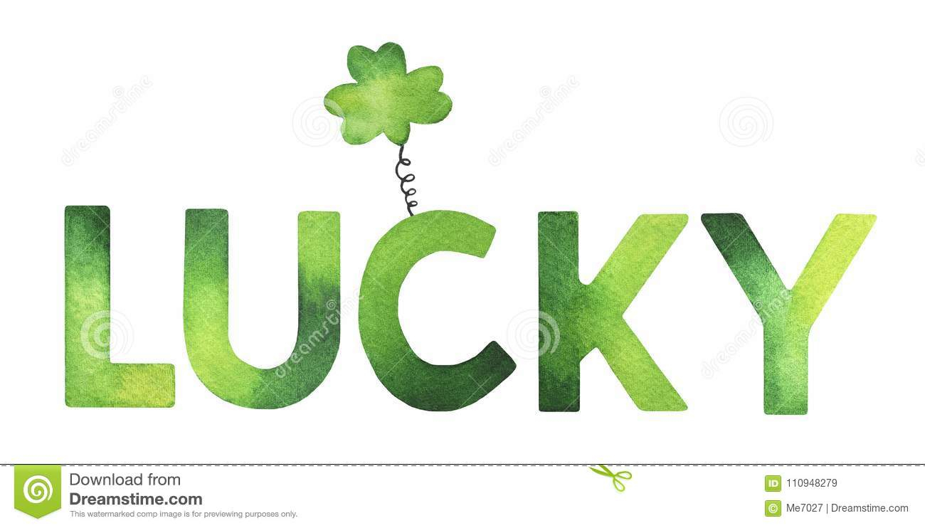 Decorative Word `lucky` With Cute Clover Symbol. Stock With Good Luck Banner Template