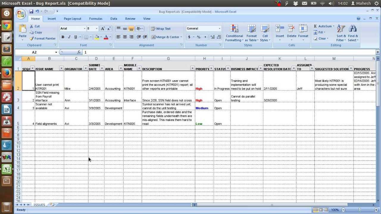 Defect Tracking Template Xls Regarding Defect Report Template Xls