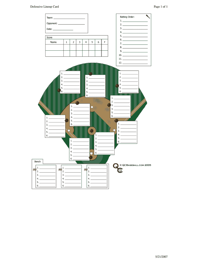 Defensive Lineup Card – Fill Online, Printable, Fillable With Regard To Dugout Lineup Card Template