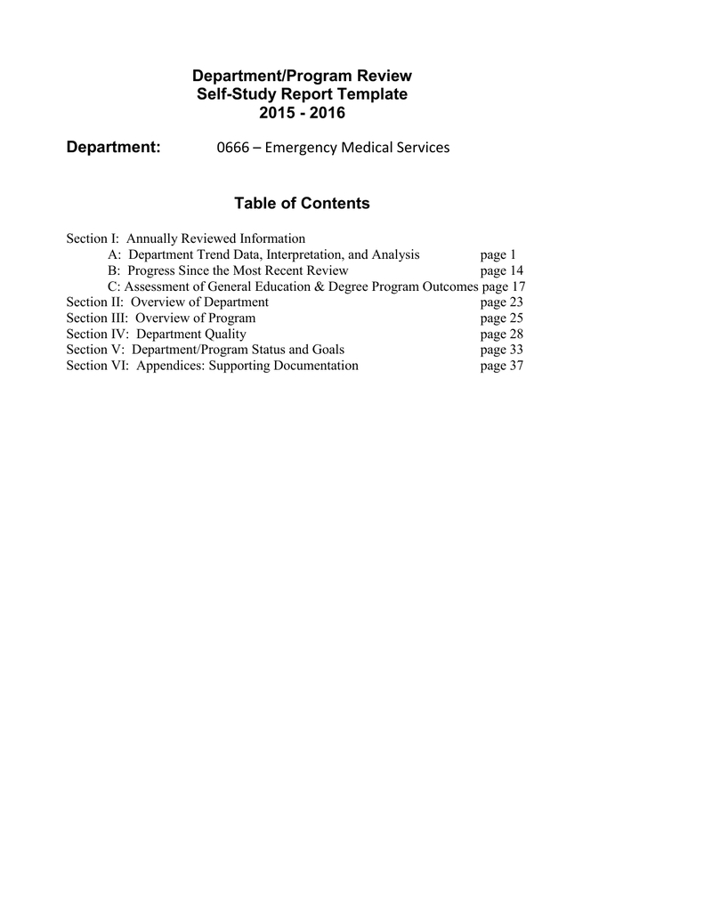 Department/program Review Self Study Report Template 2015 Regarding Section 37 Report Template