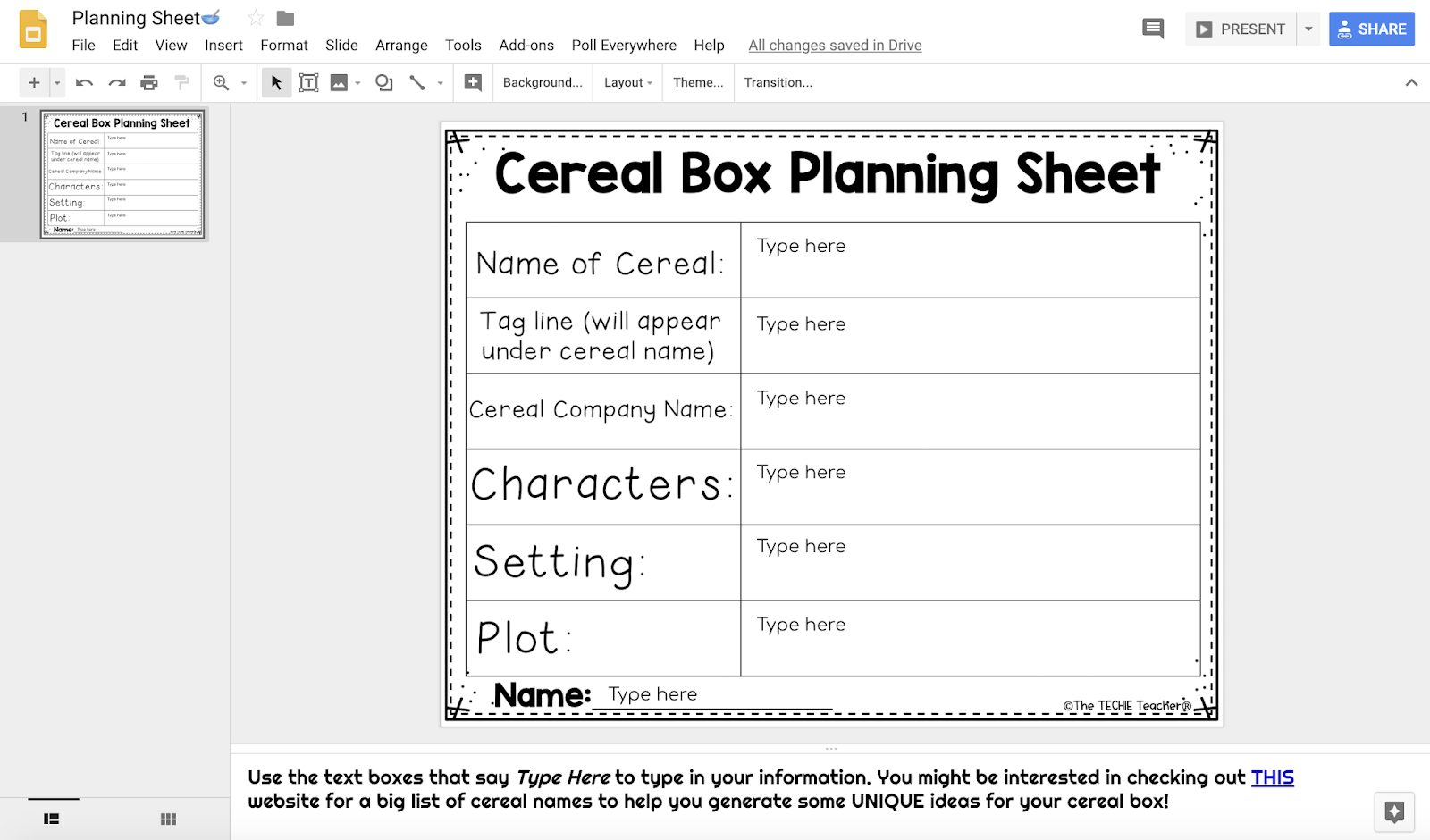 Design A Cereal Box In Google Drawing: Book Report Idea Inside Cereal Box Book Report Template