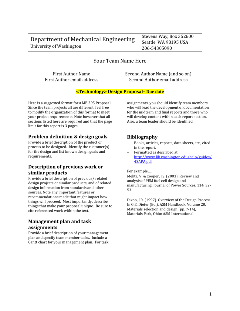 Design Report Template – University Of Washington With Report Requirements Document Template