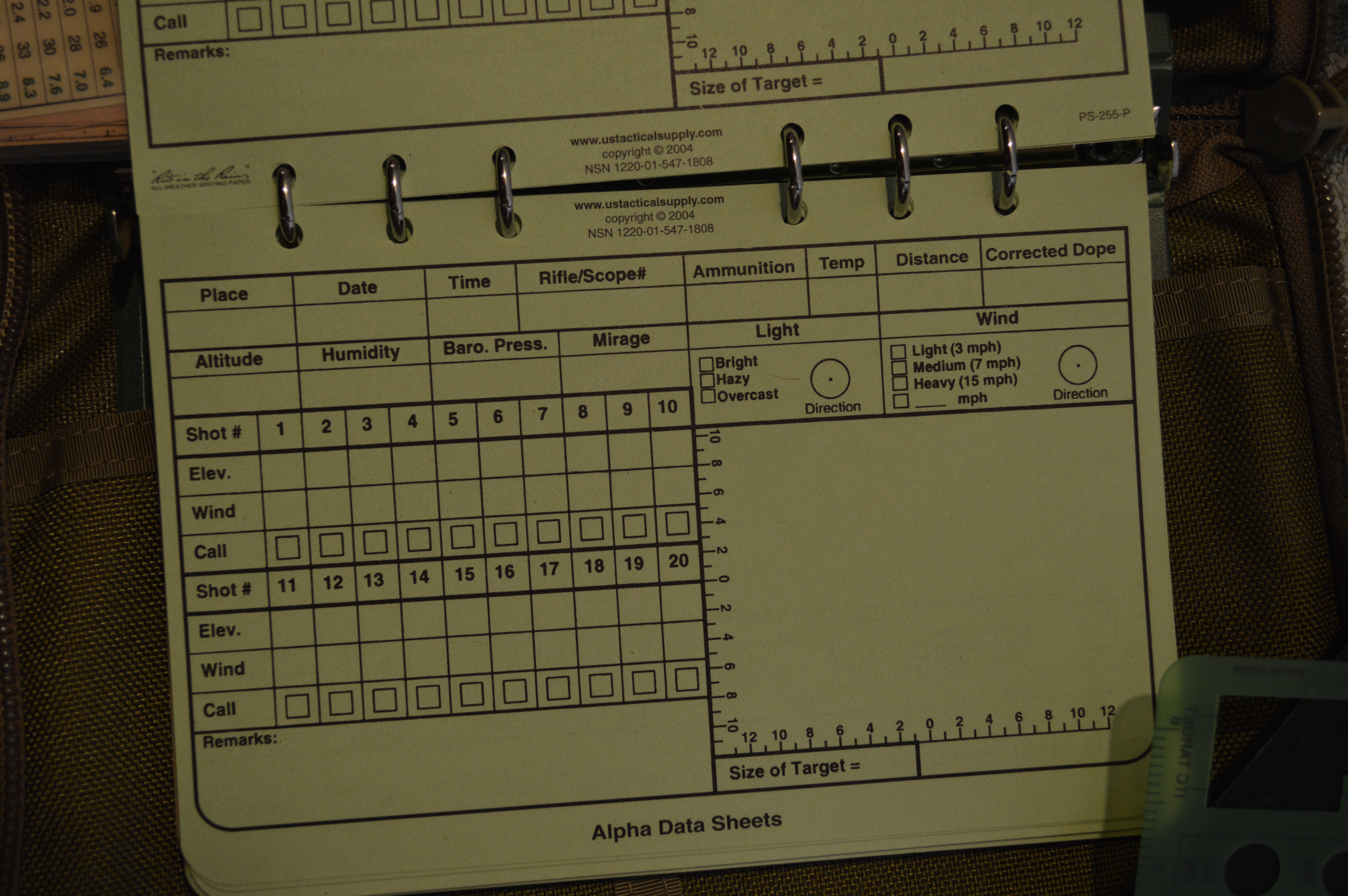 Designated Marksman Data Log Book | Gunner's Mate & Edm's Inside Dope Card Template