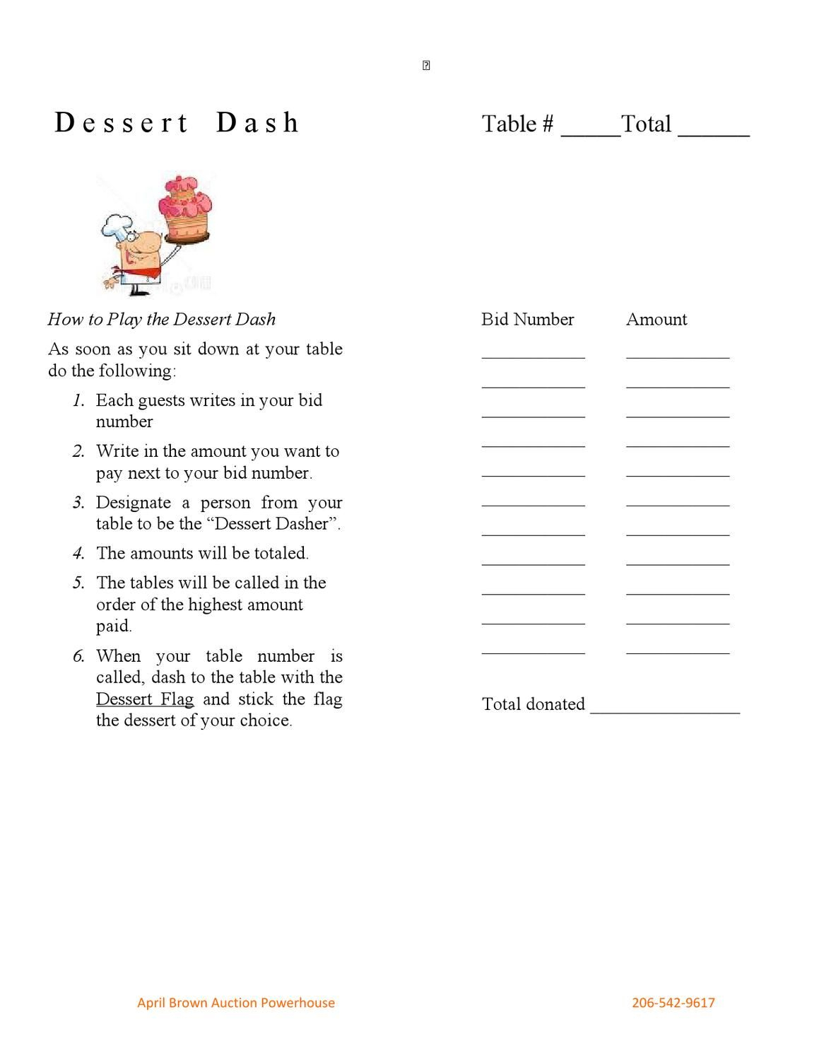 Dessert Dash Form | Auction, Going Once, Going Twicesold With Regard To Auction Bid Cards Template