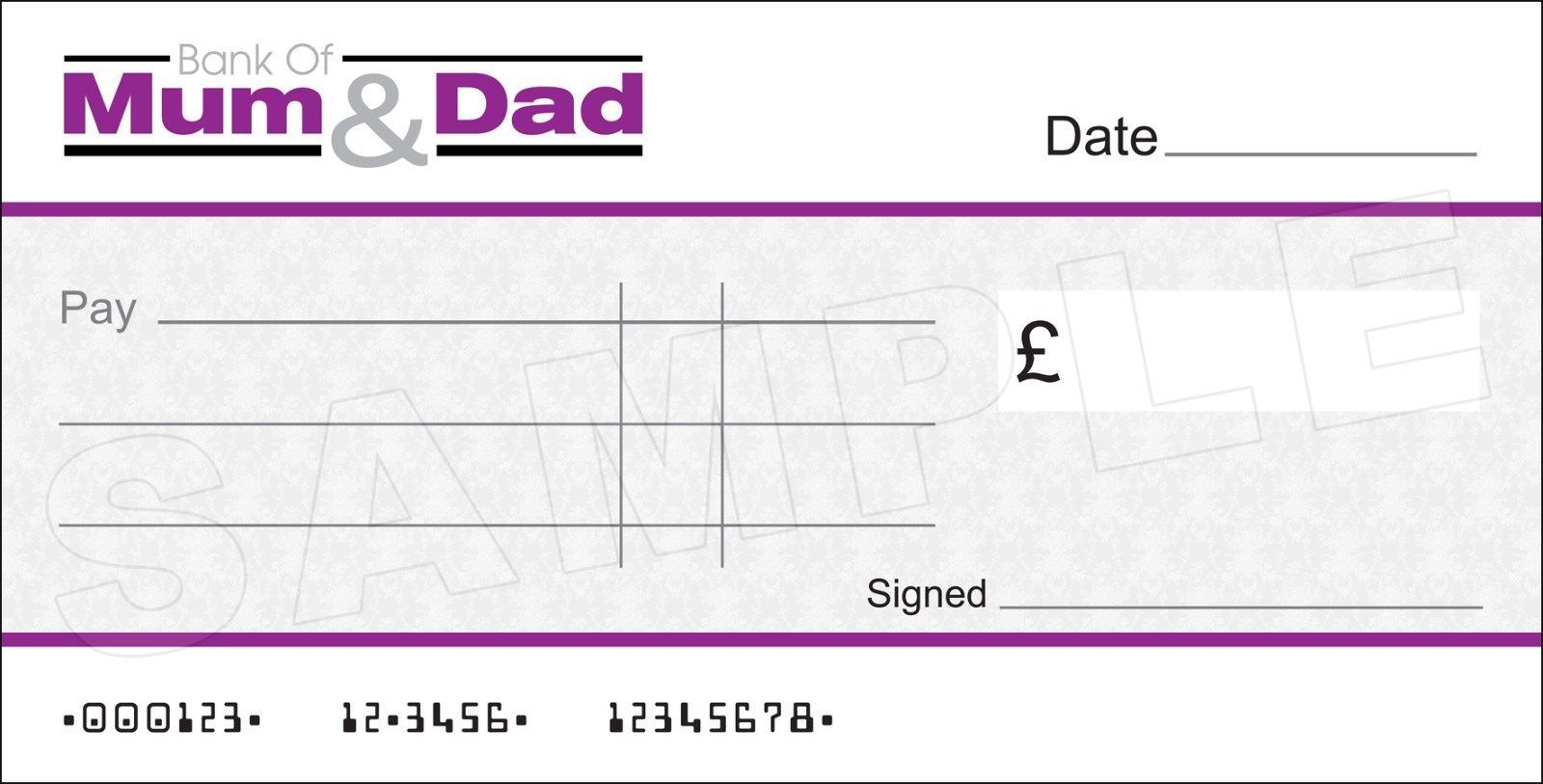 Details About Large Blank Bank Of Mum & Dad Cheque | Dads Regarding Large Blank Cheque Template
