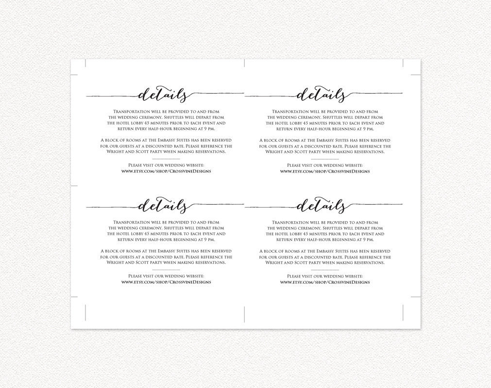 Details Card Template · Wedding Templates And Printables Within Wedding Hotel Information Card Template