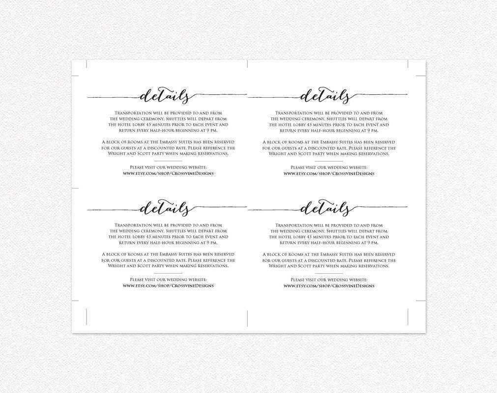 Details Card Template · Wedding Templates And Printables Within Wedding Hotel Information Card Template