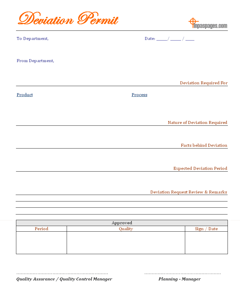 Deviation Permit Form Format Intended For Deviation Report Template