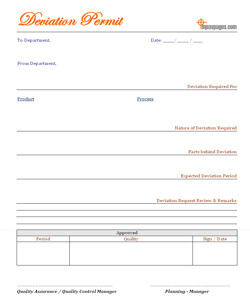Deviation Permit Form Format Intended For Deviation Report Template
